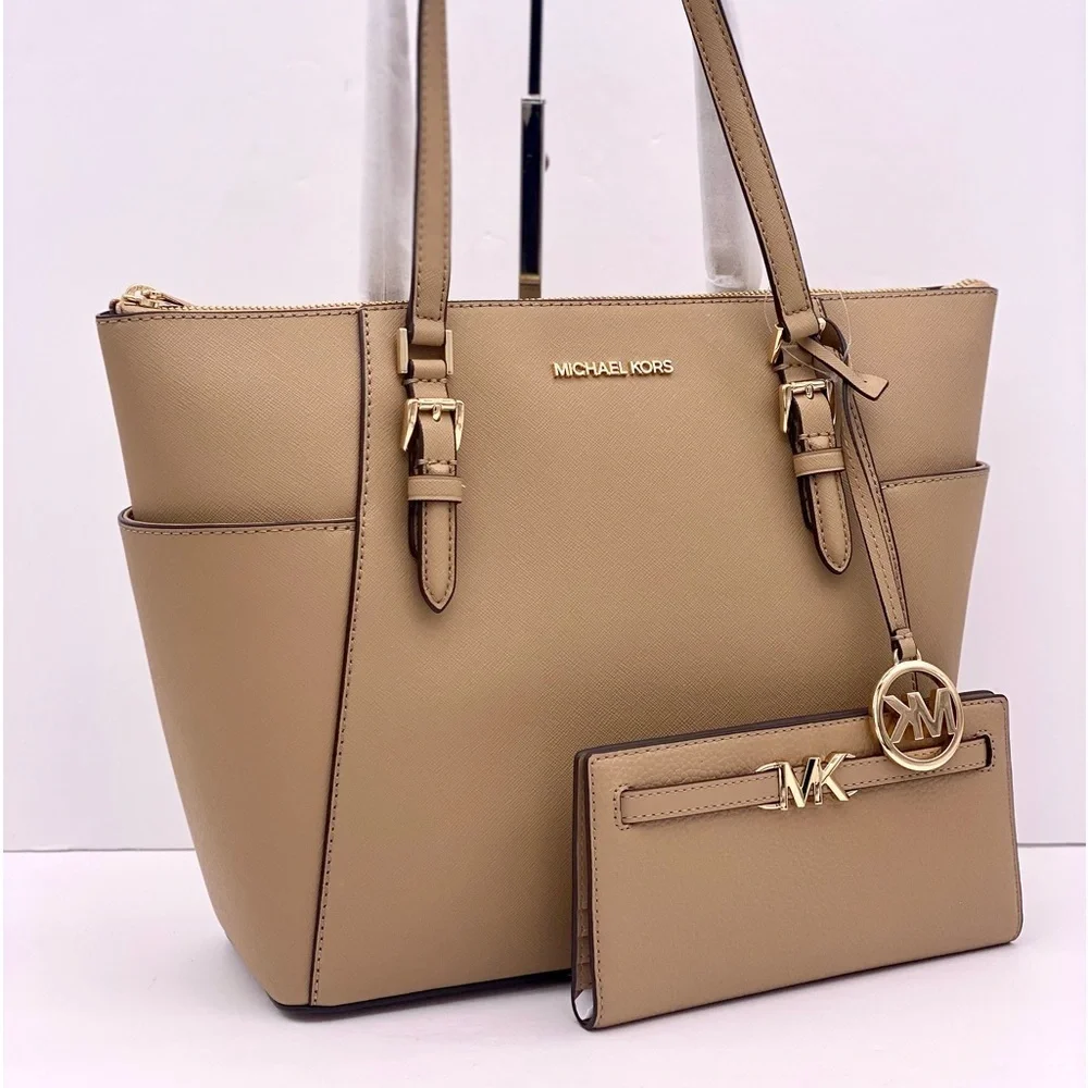 MICHAEL KORS CHARLOTTE LARGE TOP ZIP TOTE AND Wallet Set